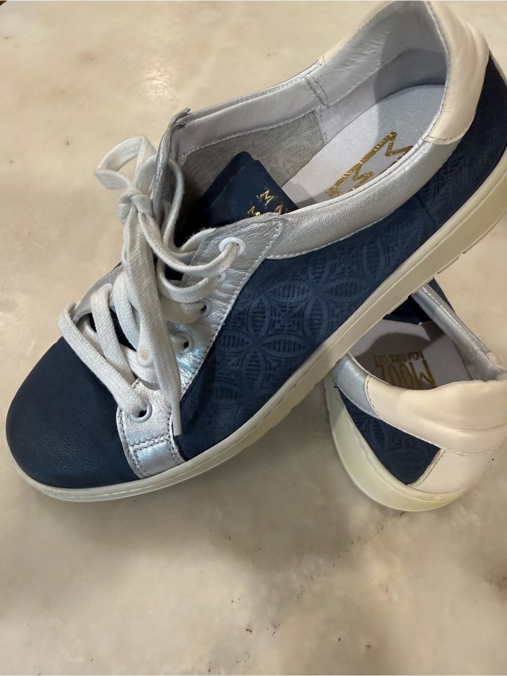 Women's Navy and Silver Lace-Up Sneakers - Miz Mooz